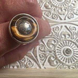 Vintage Large Sterling Silver Tiger’s Eye Ring sz 8.5 Modernist Denmark N E From